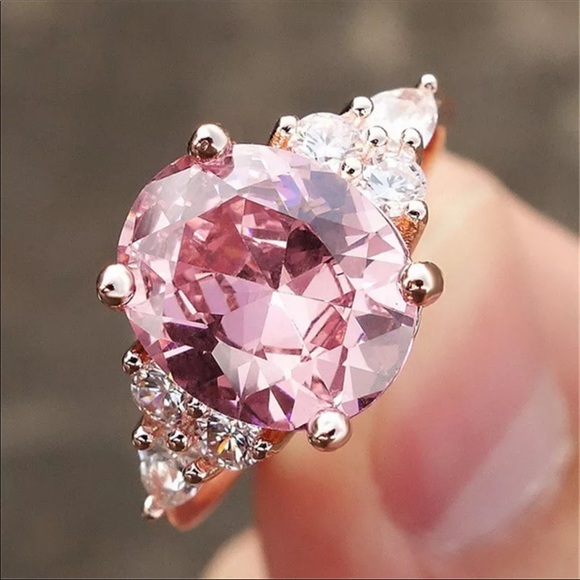 NEW Zircon Ring Silver/Rose Filled Crystal - Picture 3 of 4